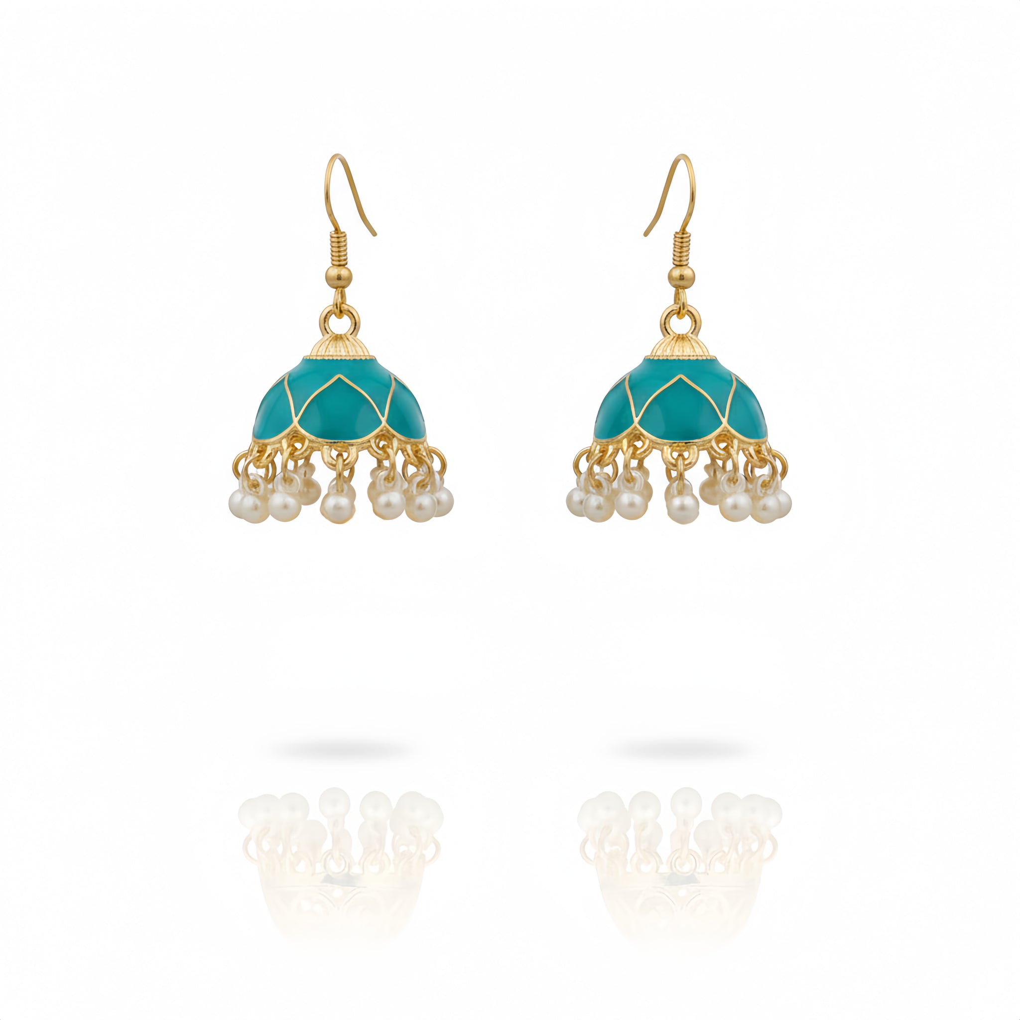 Enamel Pearl Jhumka Earrings - Teal Blue | AA1210