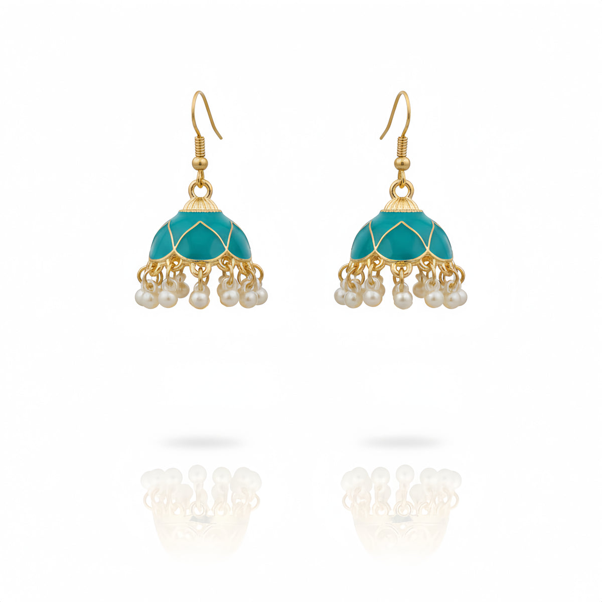 Enamel Pearl Jhumka Earrings - Teal Blue | AA1210