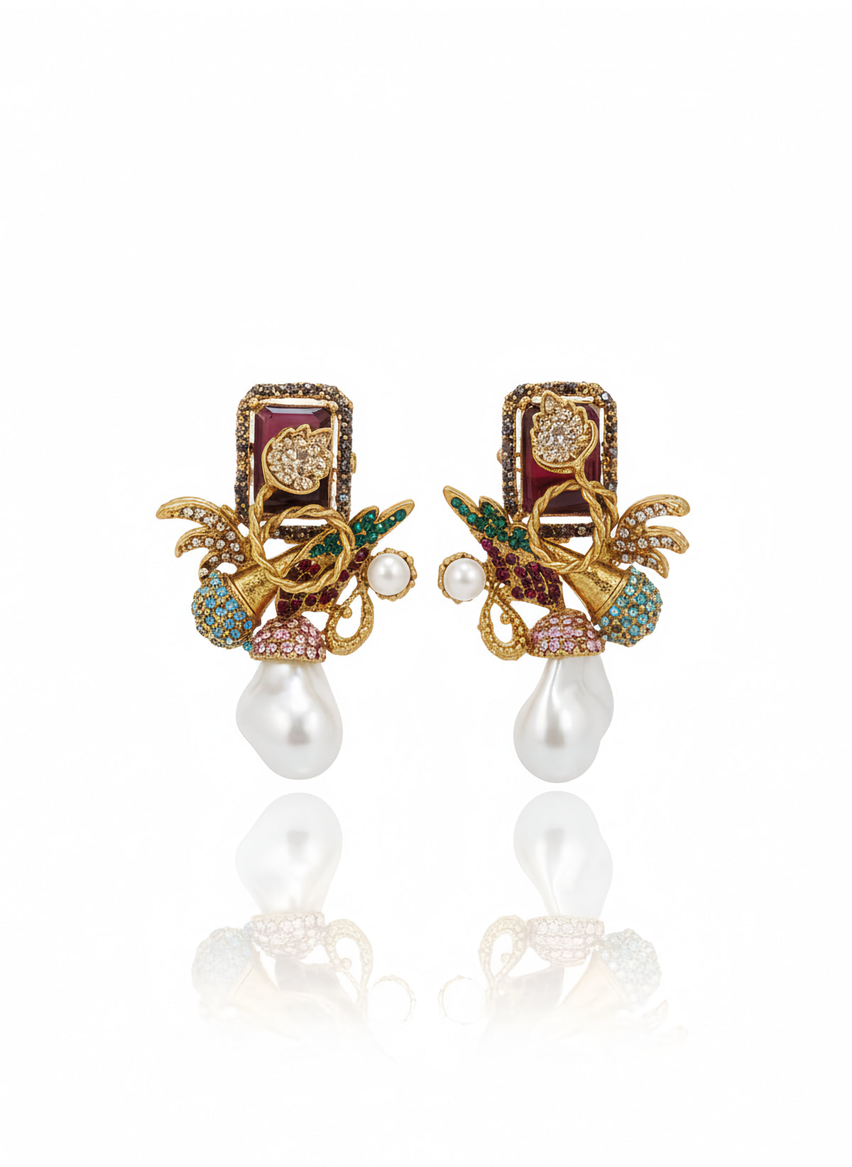 Enchanted Flora Pearl Earrings - Multi Maroon | AA1203