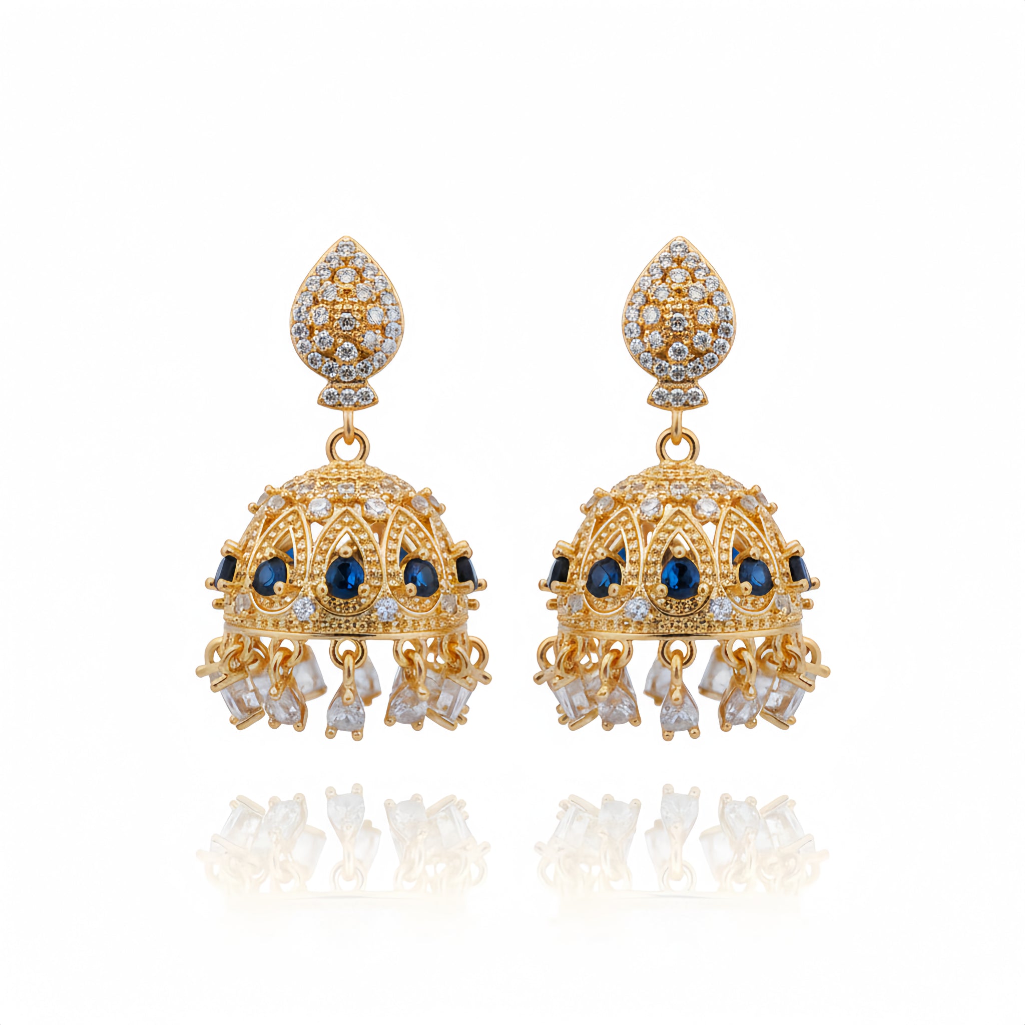Zircon Radiant Crystal Jhumka Earrings - Sapphire Blue | AA1207