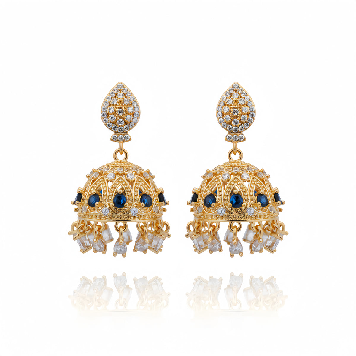 Zircon Radiant Crystal Jhumka Earrings - Sapphire Blue | AA1207