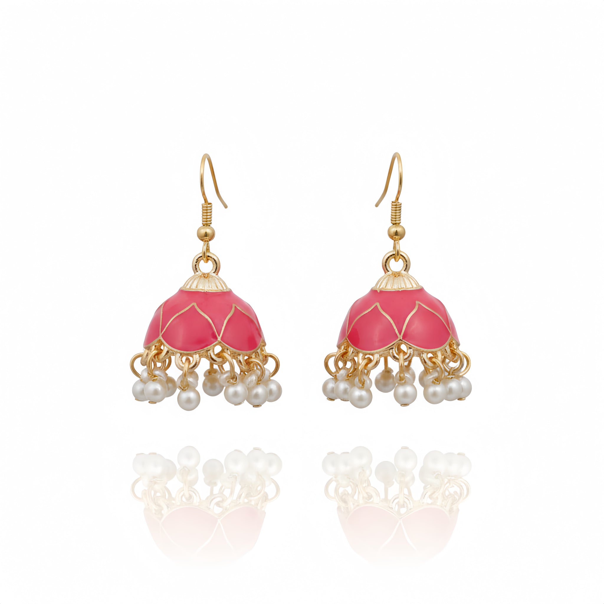 Enamel Pearl Jhumka Earrings - Pink | AA1211