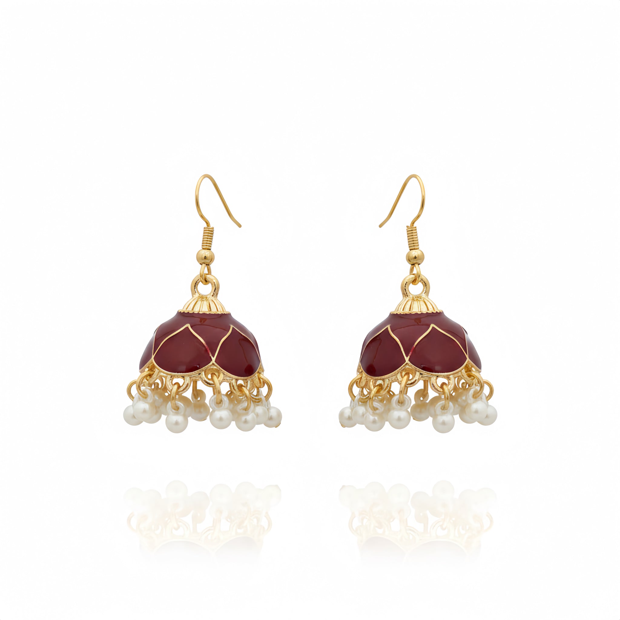 Enamel Pearl Jhumka Earrings - Maroon | AA1214