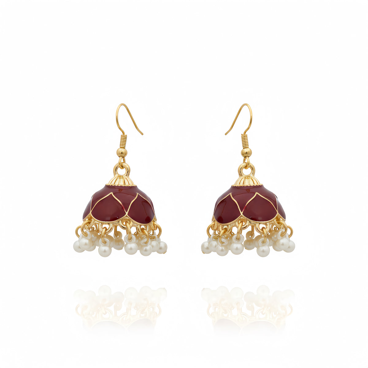 Enamel Pearl Jhumka Earrings - Maroon | AA1214