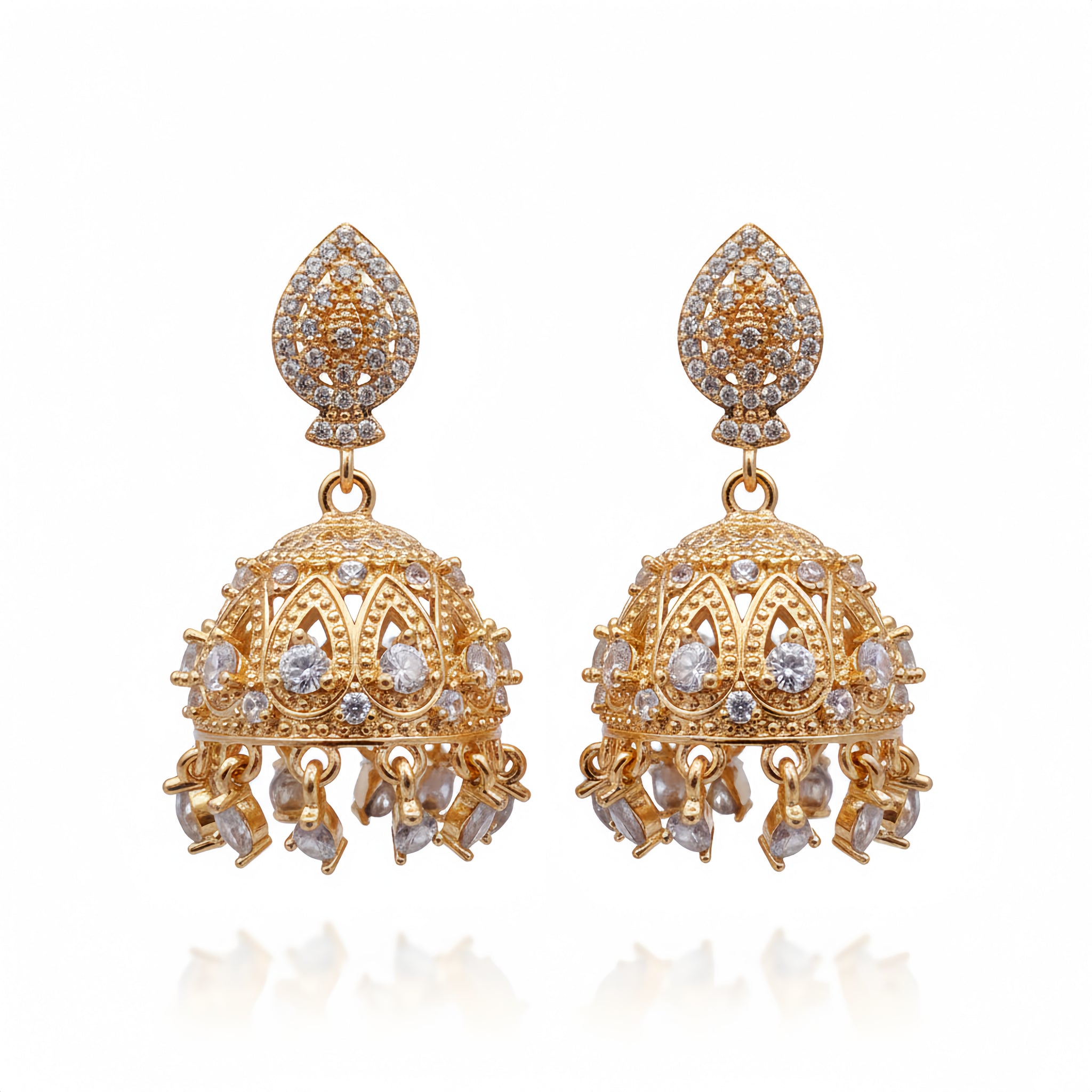 Zircon Radiant Crystal Jhumka Earrings - Classic White | AA1208