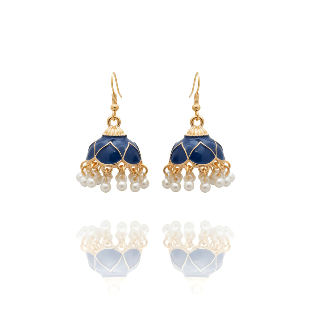 Enamel Pearl Jhumka Earrings - Navy Blue | AA1213