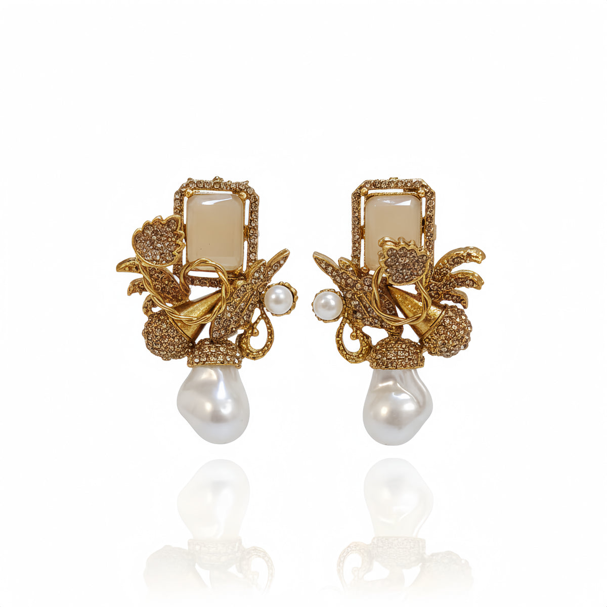Enchanted Flora Pearl Earrings - Champagne | AA1204