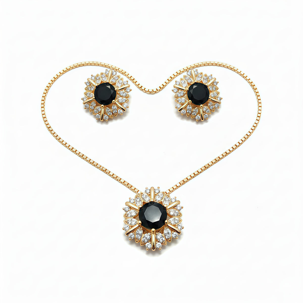 Radiant Sunflower Crystal Pendant Set - Jet Black | AA1302