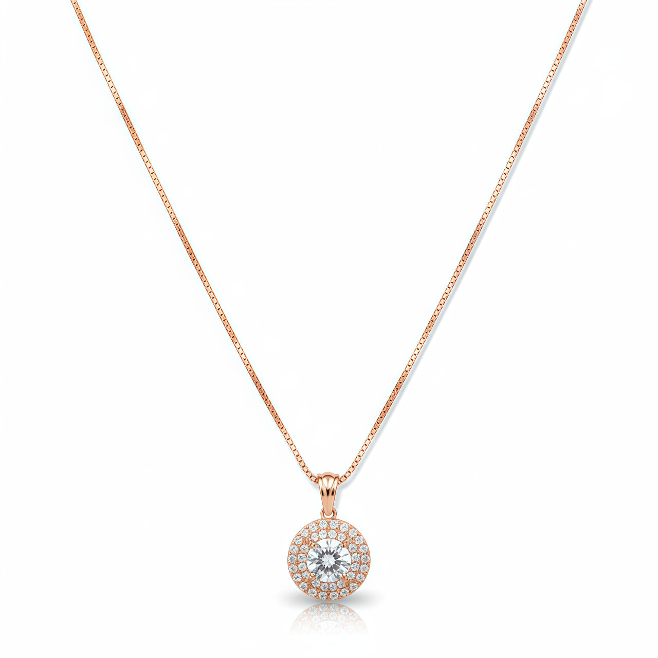 Radiant Halo Crystal Pendant - Rose Gold | AA1304