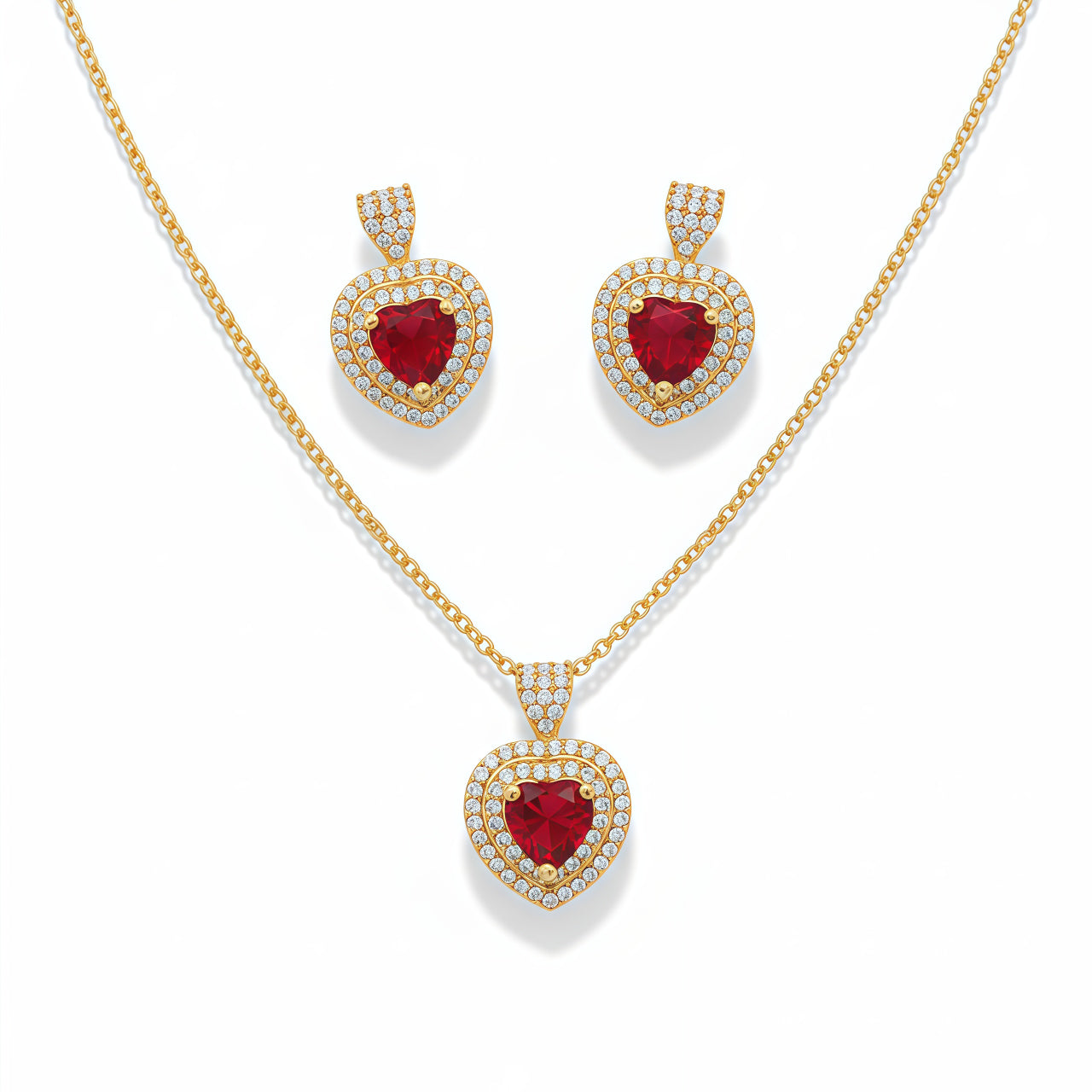 Romantic Heart Crystal Pendant Set - Ruby Red | AA1307