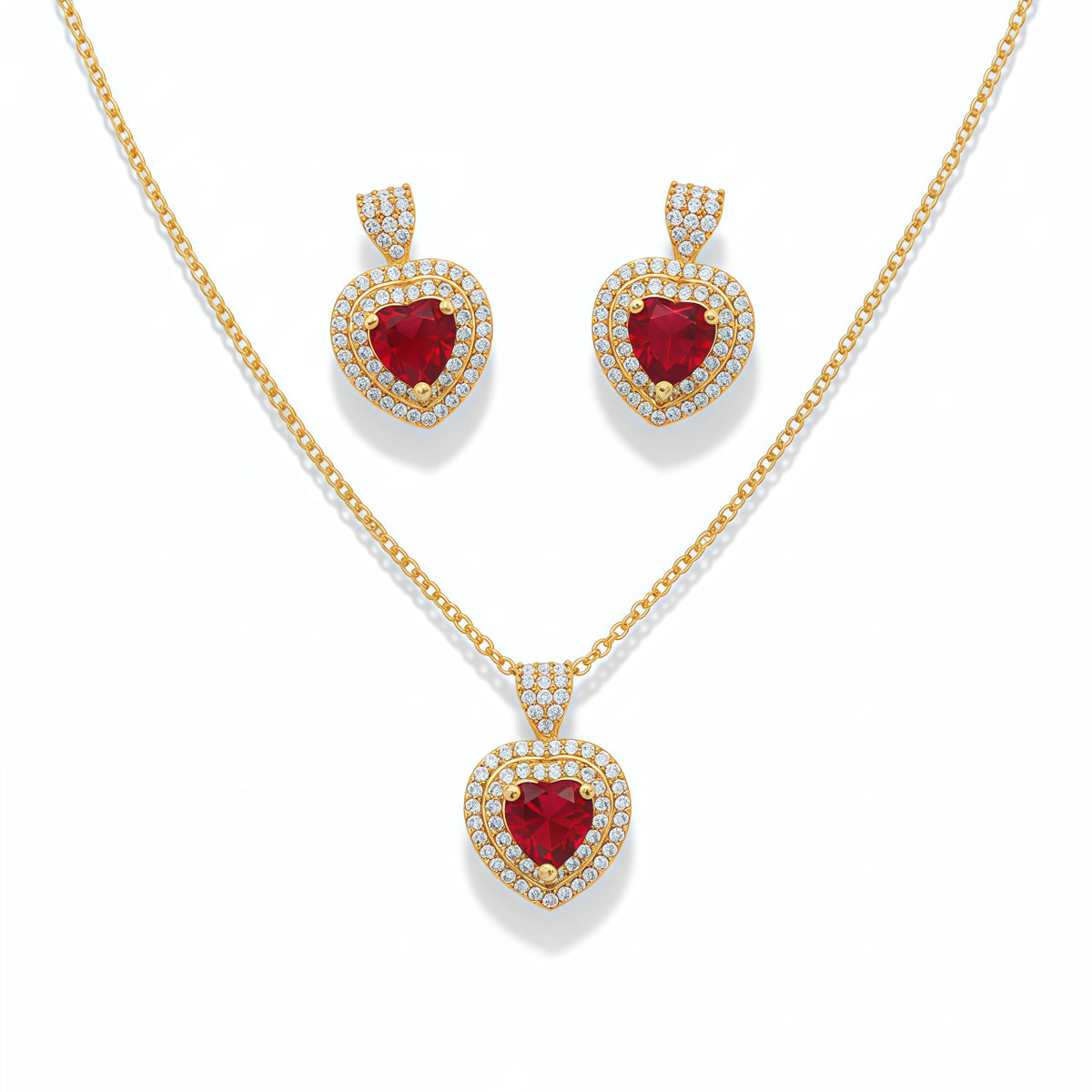Romantic Heart Crystal Pendant Set - Ruby Red | AA1307