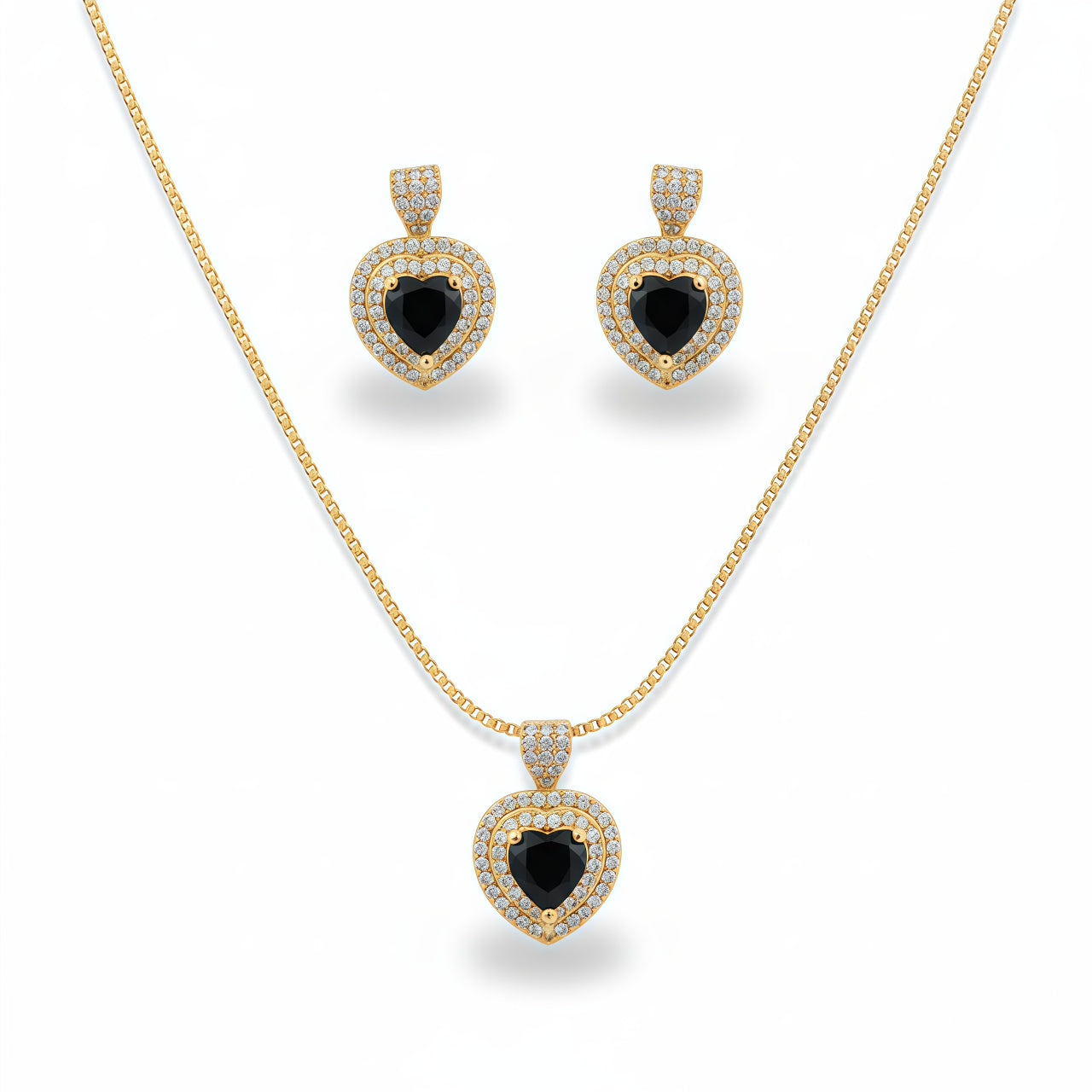 Romantic Heart Crystal Pendant Set - Jet Black | AA1308