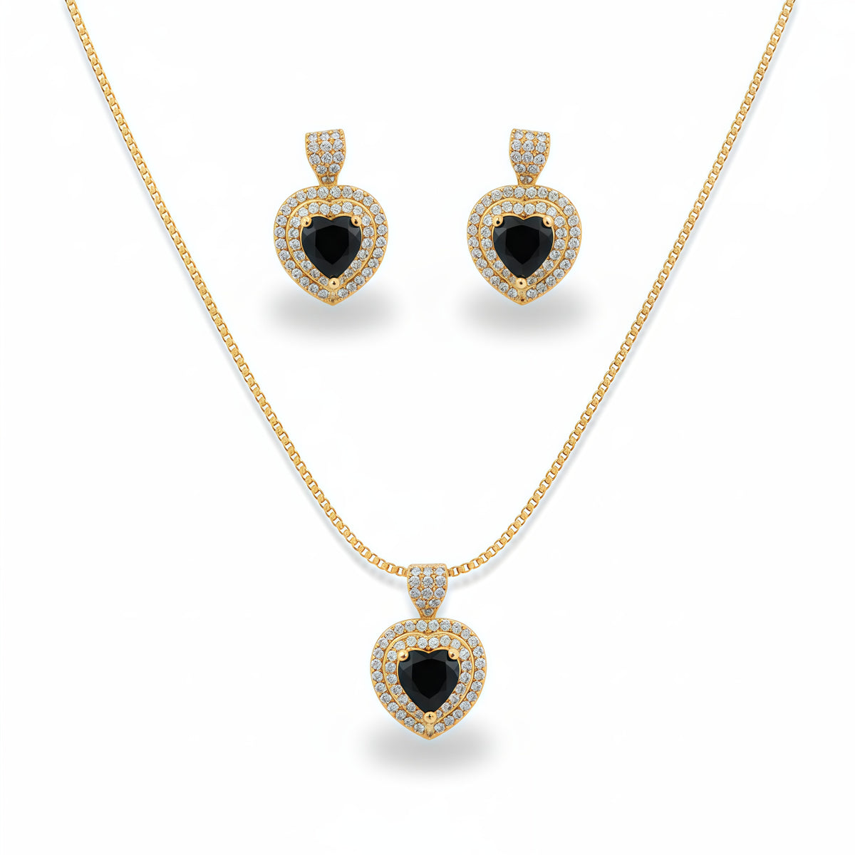 Romantic Heart Crystal Pendant Set - Jet Black | AA1308
