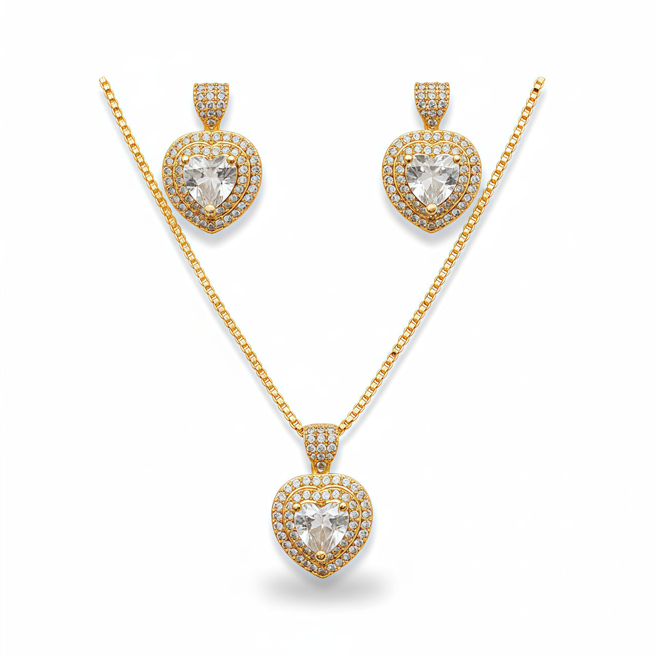 Romantic Heart Crystal Pendant Set - Classic White | AA1306