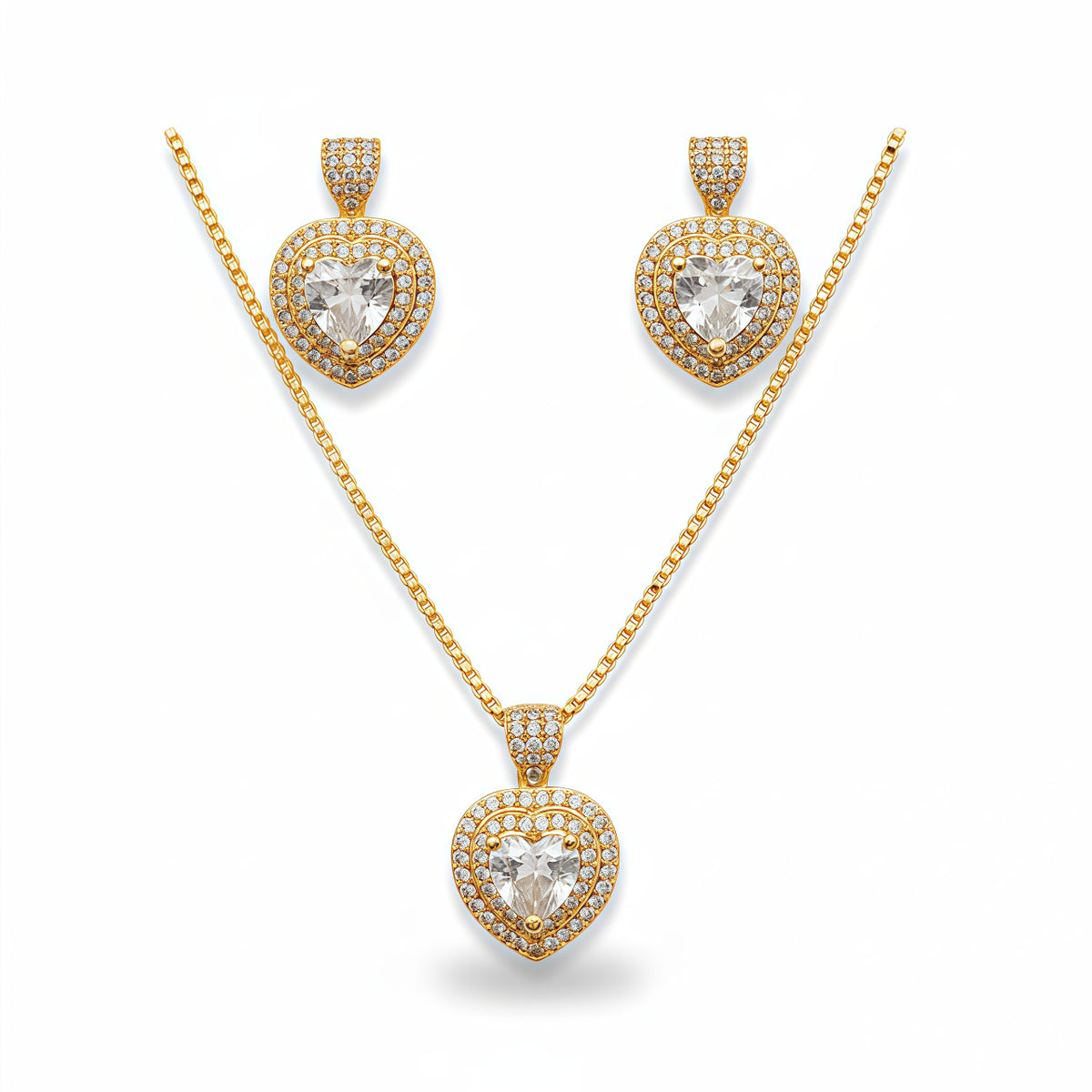 Romantic Heart Crystal Pendant Set - Classic White | AA1306