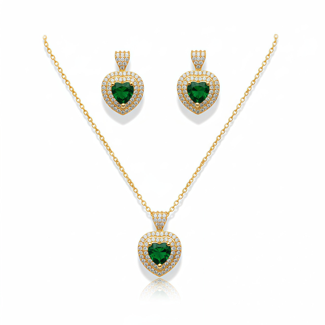 Romantic Heart Crystal Pendant Set - Emerald Green | AA1309