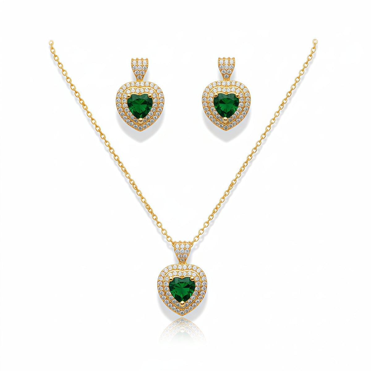 Romantic Heart Crystal Pendant Set - Emerald Green | AA1309
