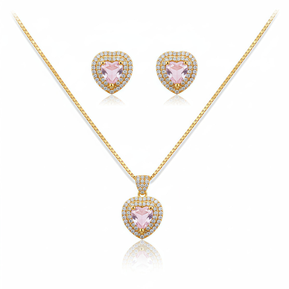 Romantic Heart Crystal Pendant Set - Baby Pink | AA1310