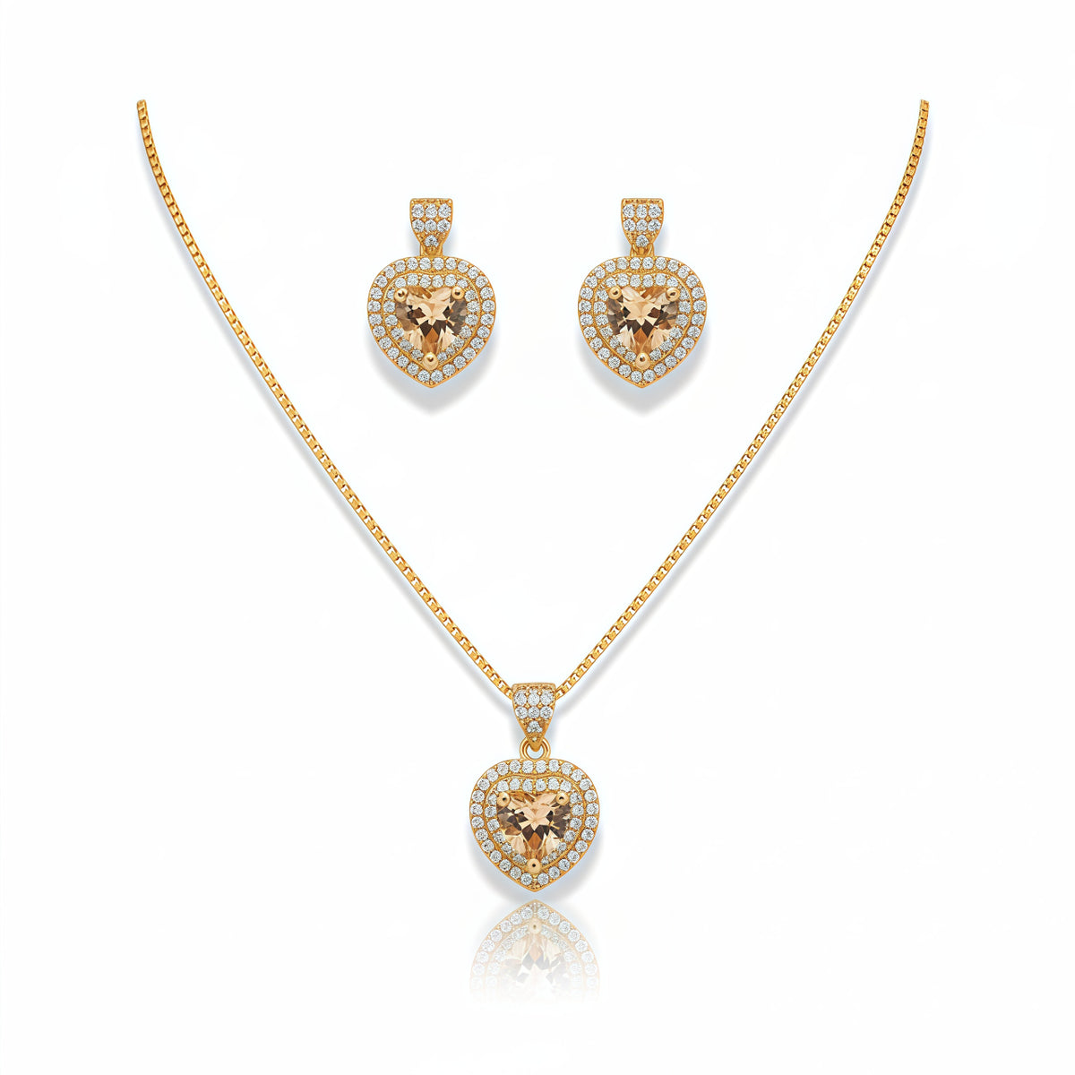 Romantic Heart Crystal Pendant Set - Champagne Gold | AA1311