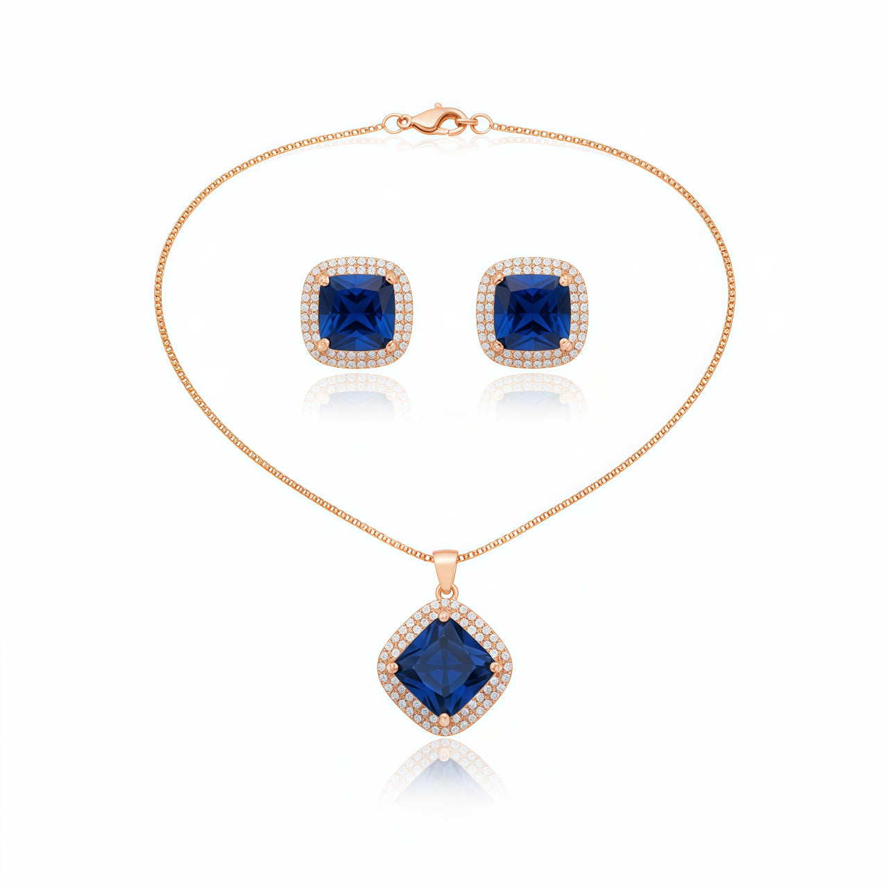 Elegant Square Halo Pendant Set - Royal Blue | AA1315