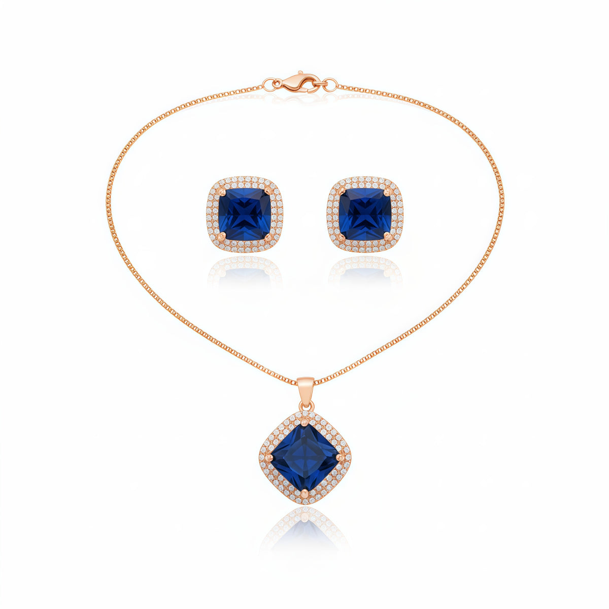 Elegant Square Halo Pendant Set - Royal Blue | AA1315