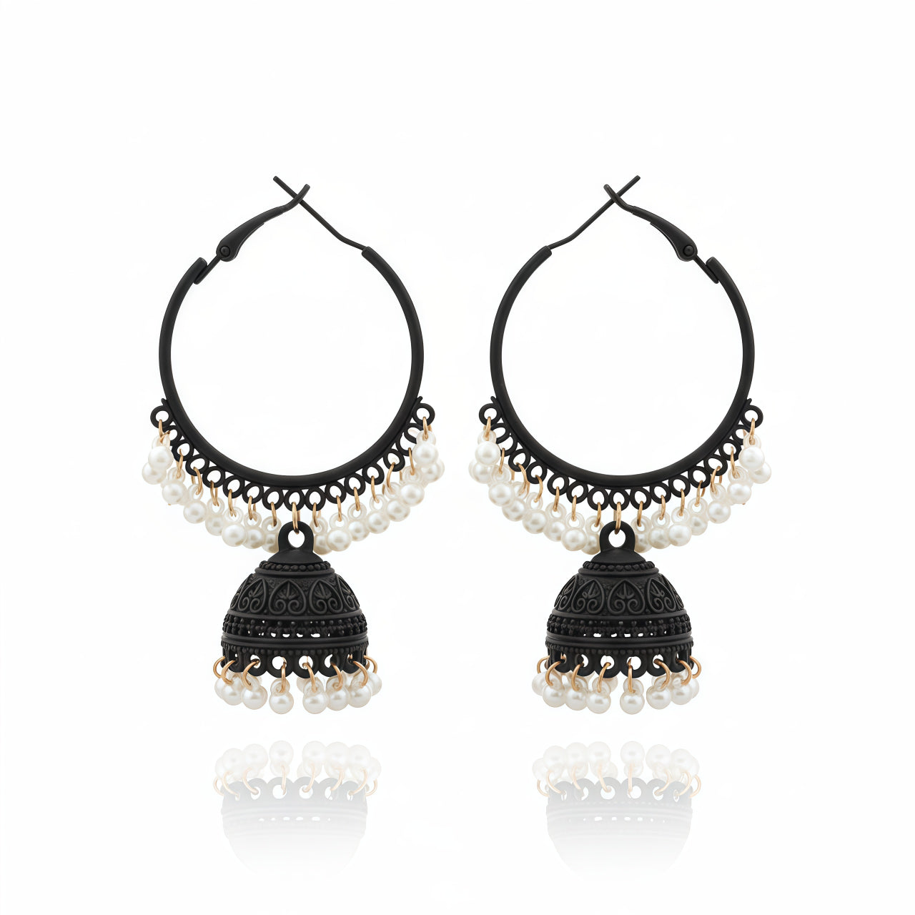 Bloom Hoop Jhumkas – Matte Black | AA1218