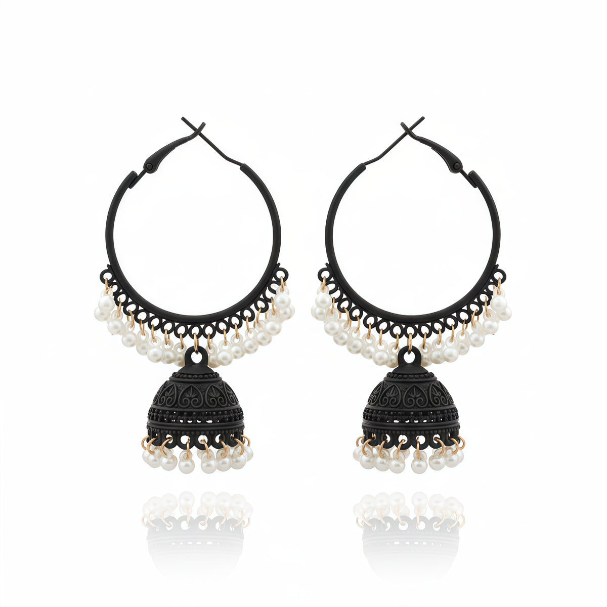 Bloom Hoop Jhumkas – Matte Black | AA1218