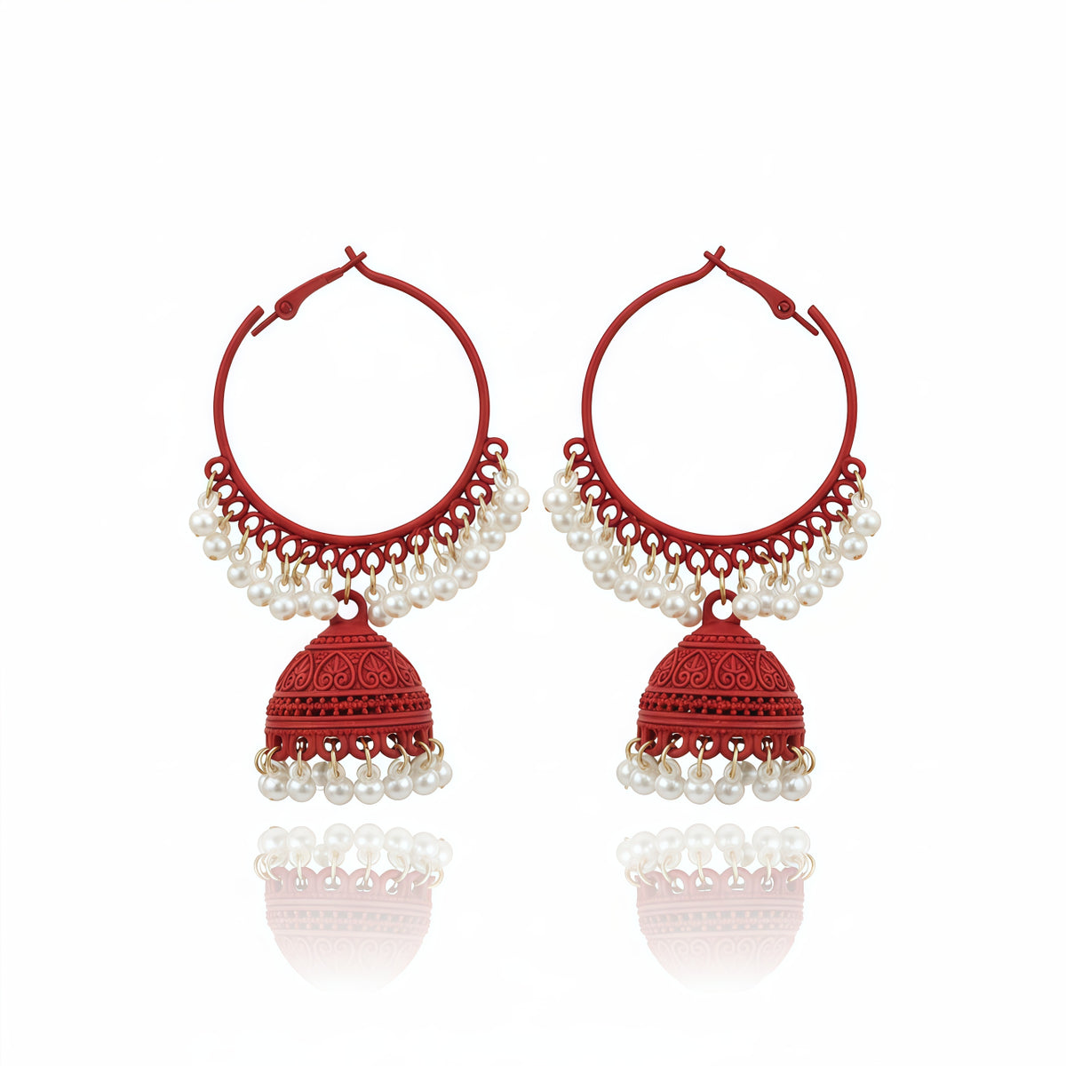 Bloom Hoop Jhumkas – Matte Red | AA1220