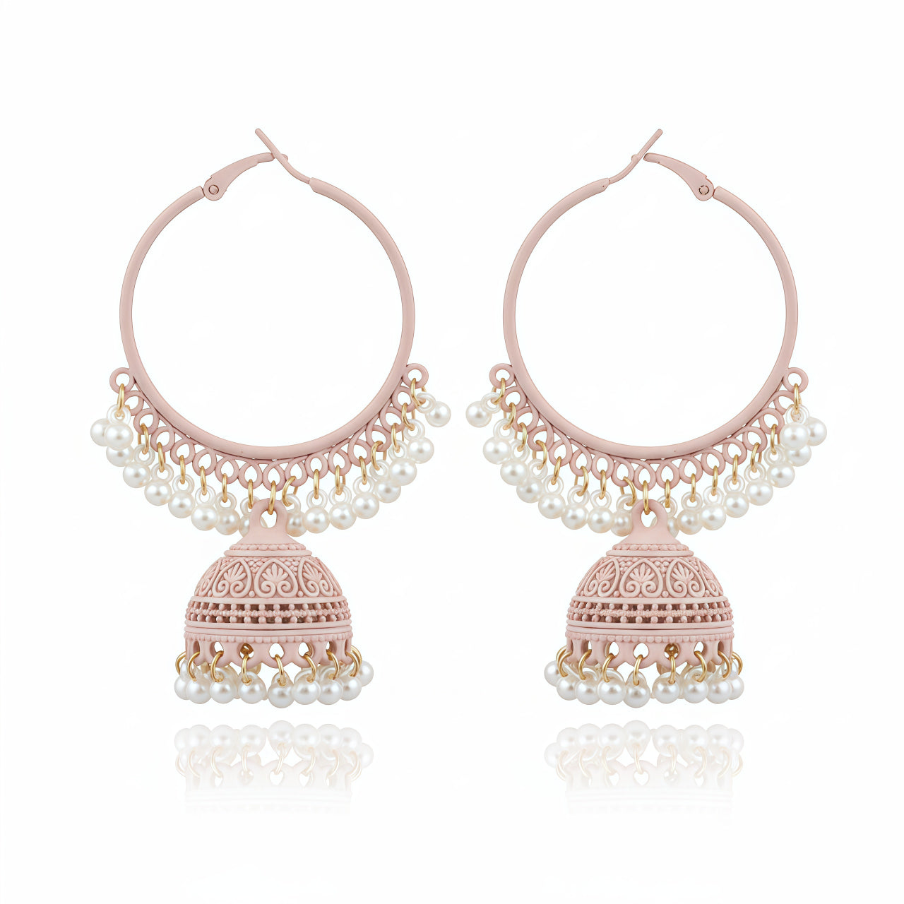 Bloom Hoop Jhumkas – Matte Baby Pink | AA1221