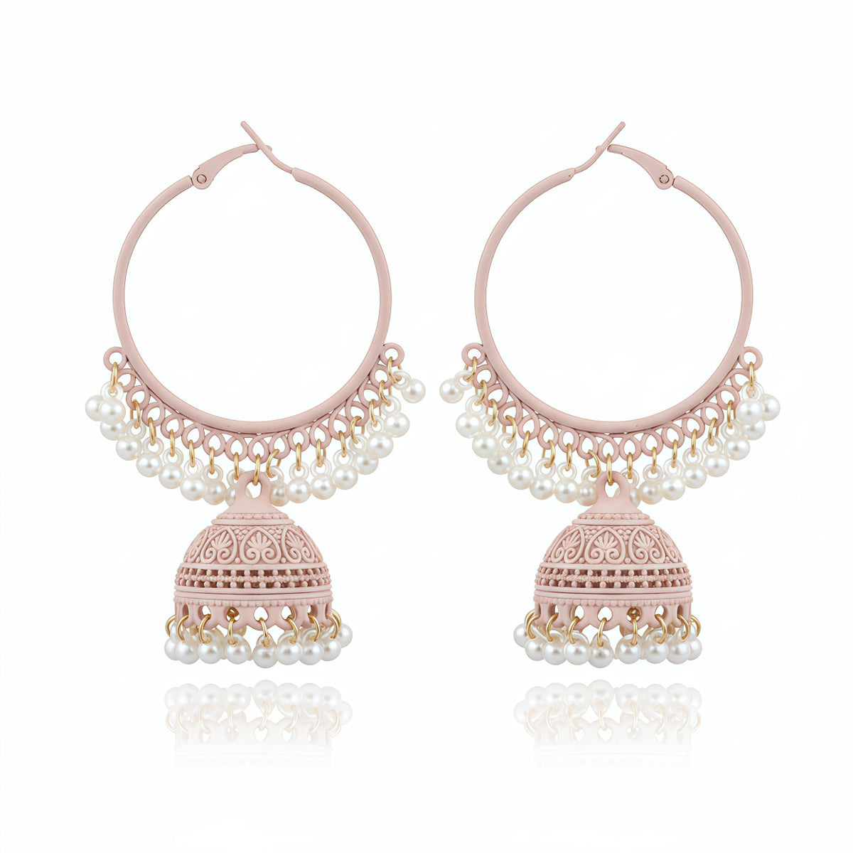 Bloom Hoop Jhumkas – Matte Baby Pink | AA1221