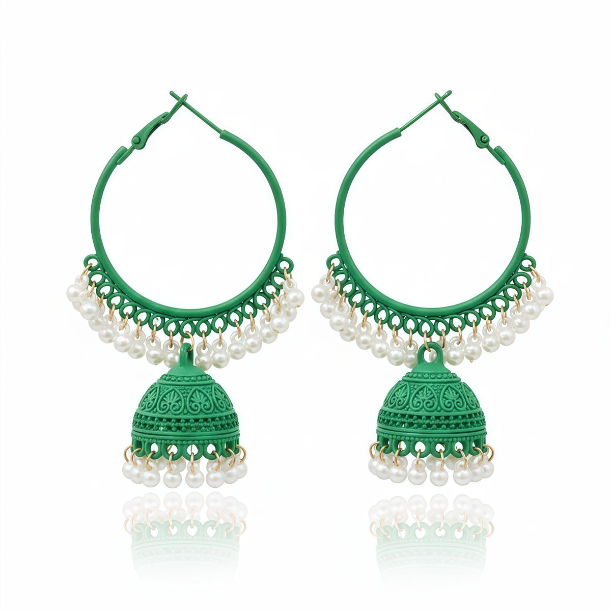 Bloom Hoop Jhumkas – Matte Green | AA1222