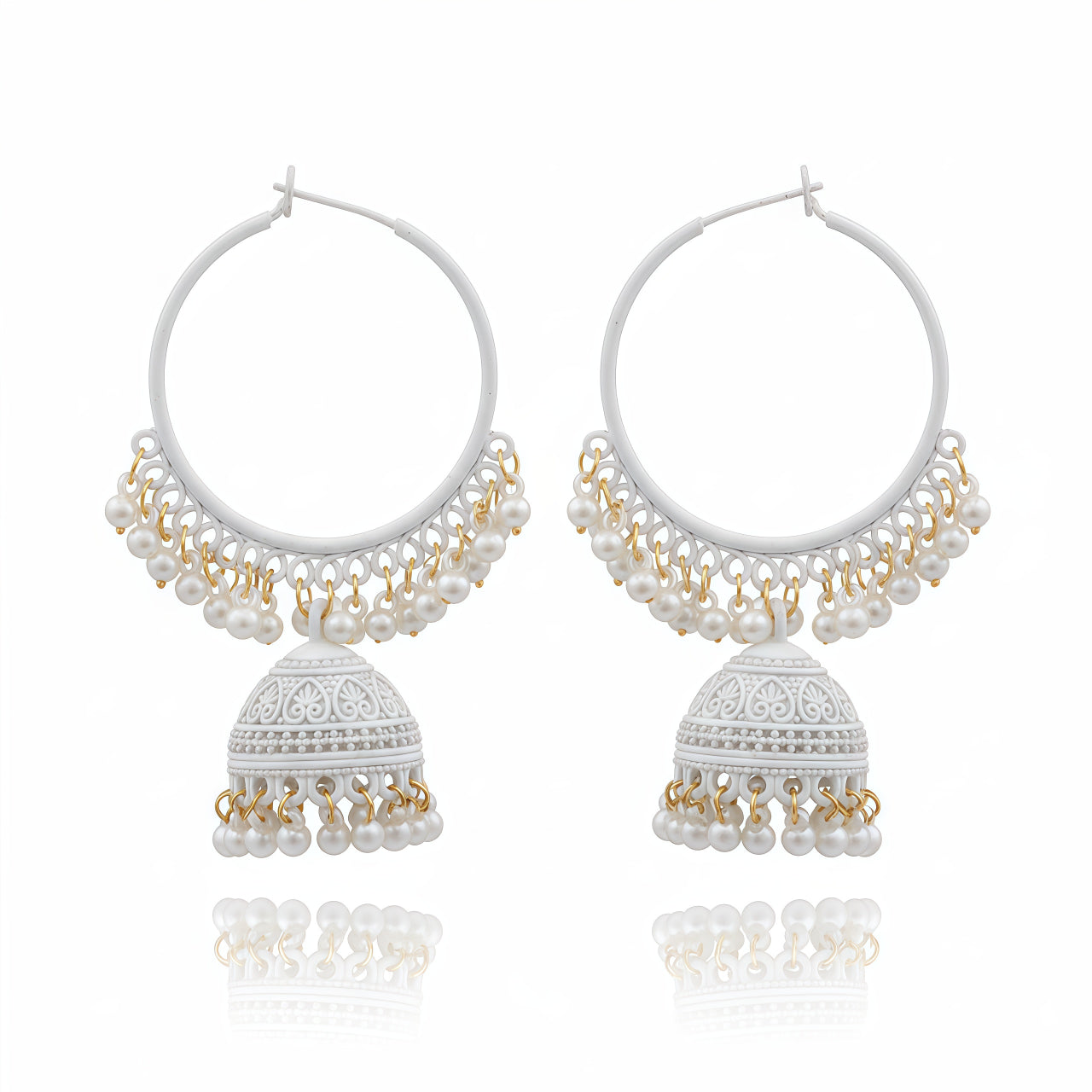 Bloom Hoop Jhumkas – Matte White | AA1223