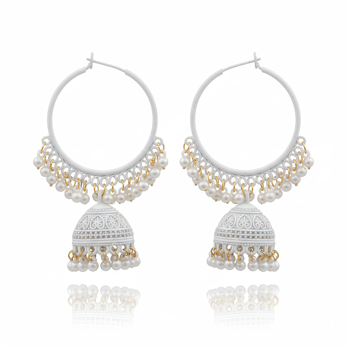 Bloom Hoop Jhumkas – Matte White | AA1223