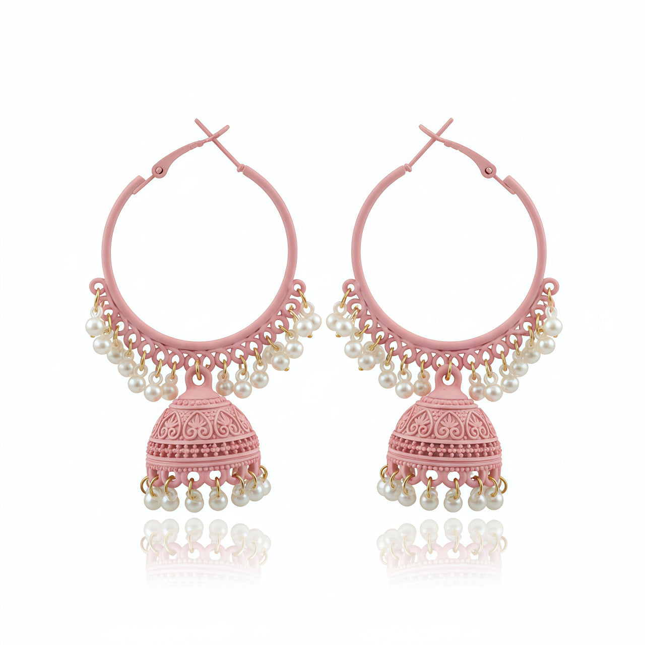 Bloom Hoop Jhumkas – Matte Pink | AA1224