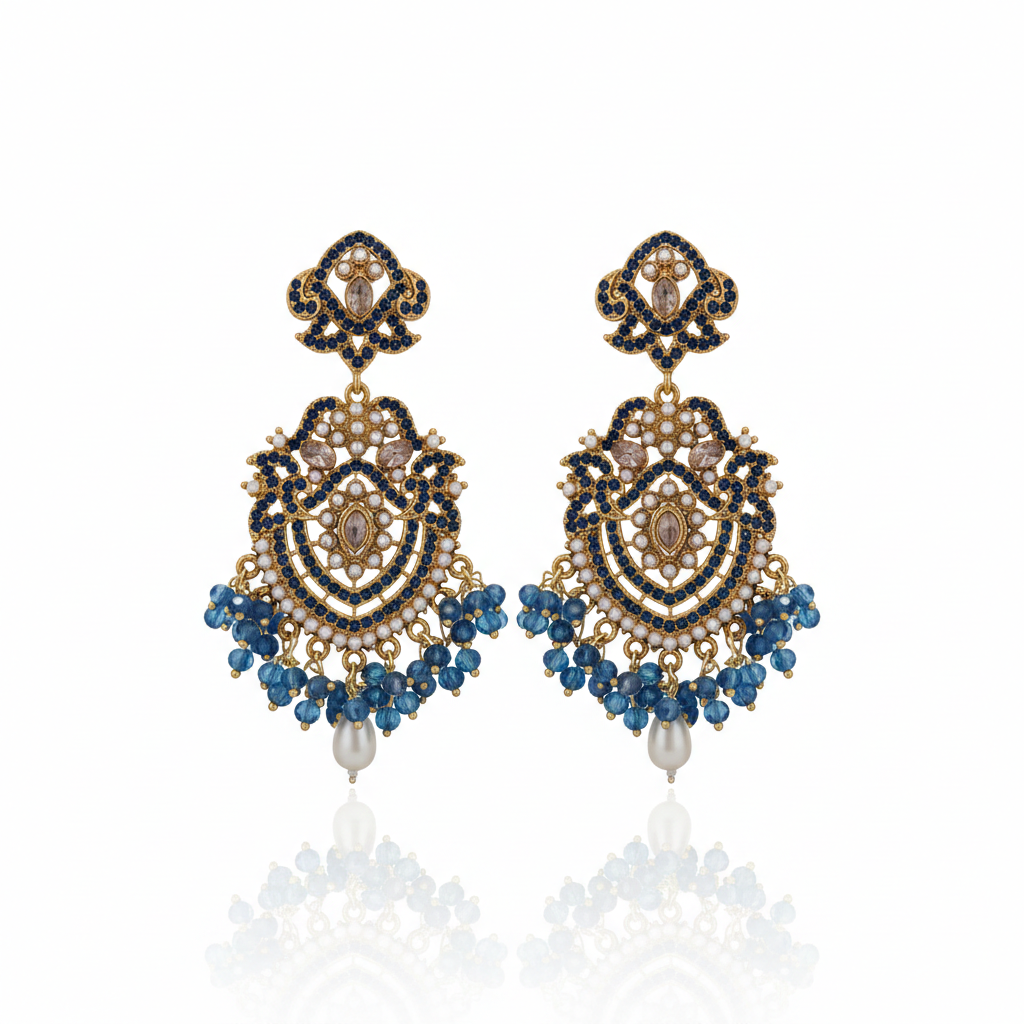 Majestic Chandbali Drop Earrings – Royal Navy | AA1233