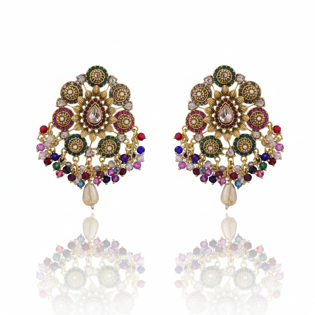 Majestic Chandbali Drop Earrings – Multi | AA1226