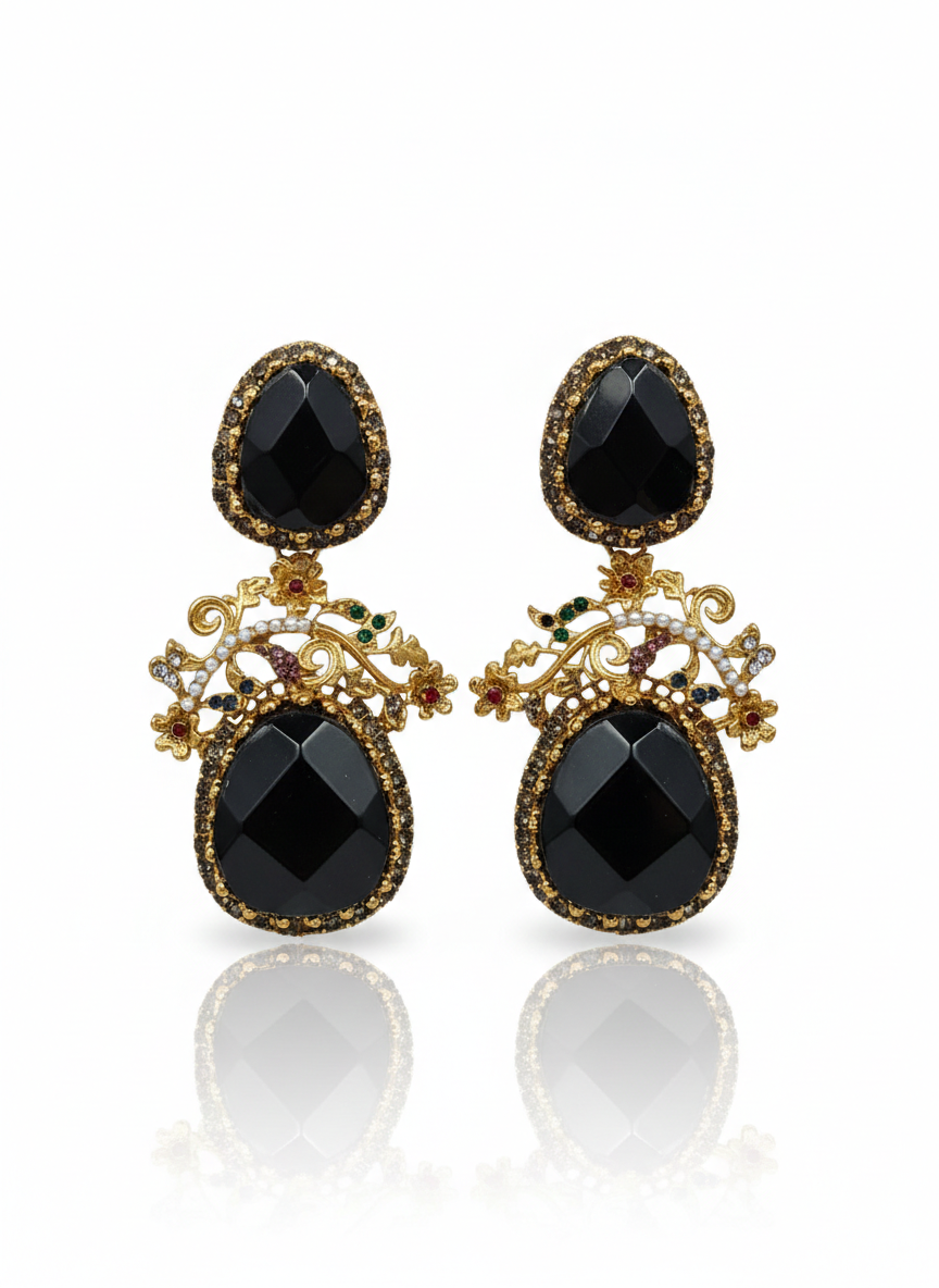 Majestic Sapphire Drop Earrings – Black | AA1236